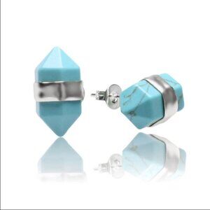 Turquoise stone double point earrings (silver)